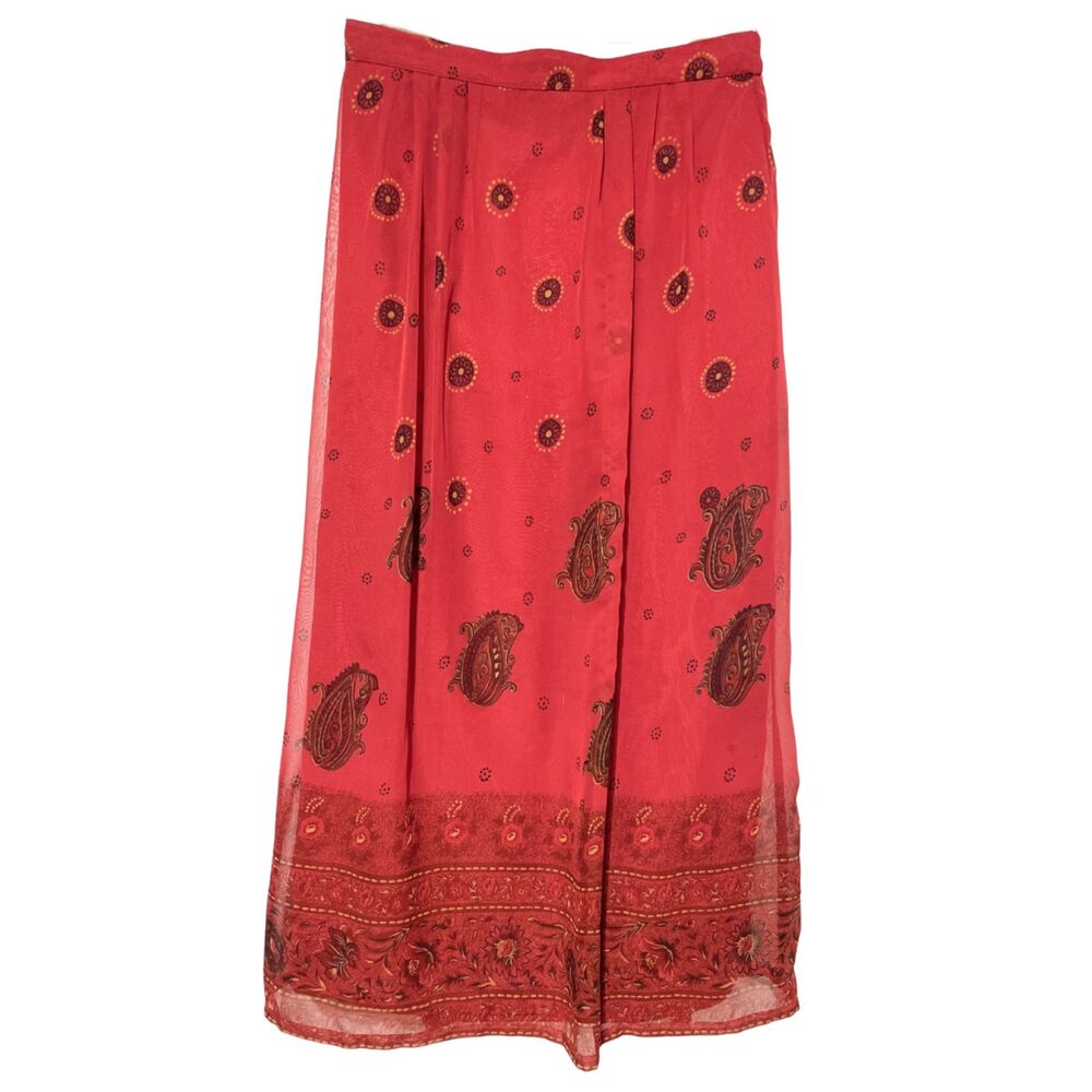 Vintage Bohemian Peasant Skirt Long Paisley Printed Small